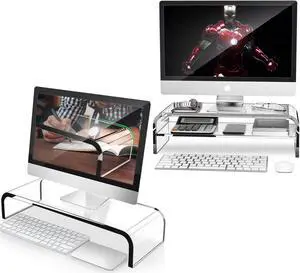 AboveTEK Premium Large Monitor Riser 20 inch & 2-Tier Acrylic Monitor Stand Computer Riser for Home Office