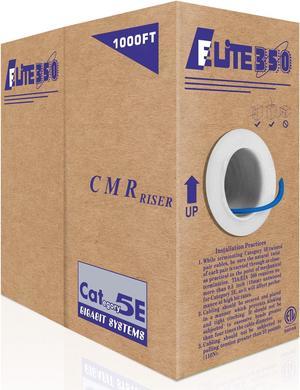 Elite Cat5e Riser (CMR), 1000ft, UTP 24AWG, Solid Pure Copper, 350MHz, UL Listed, Easy to Pull (Reelex II) Box, Bulk Ethernet Cable, Blue