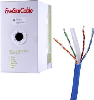 FiveStarCable Cat6 CMR 1000 Ft 23AWG Riser Rated Solid Bare Copper Cable 4 Twisted Pair UTP Bulk Ethernet Router Network POE Security Camera Cable LAN Cable PVC Blue