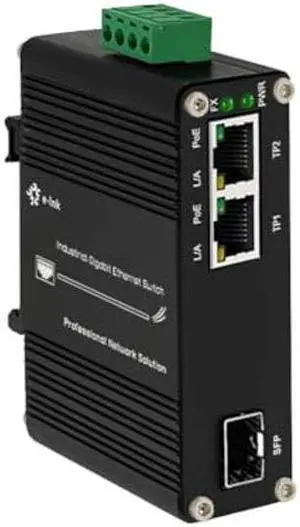Mini Industrial 2 Ports Gigabit PoE Media Converter 12~48V DC Input Hardened 10/100/1000M 48V 30W PoE Ethernet to Fiber Optic Converter 802.3af/at Support 100/1000M SFP Module Auto Sensing