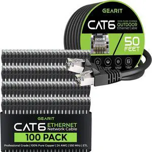 GearIT 100Pack 0.5ft Cat6 Ethernet Cable & 50ft Cat6 Cable