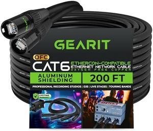 GearIT CAT6 Ethernet Cable, EtherCON-Compatible (200 Feet) RJ45 Connectors for Pro Audio, Aluminum Shielded, Oxygen Free Copper - 200 ft. - Black