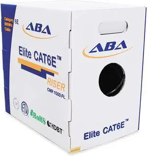 Elite Cat6 CMR Riser (CAT6e) Ethernet Cable 1000ft, 24AWG, Solid Bare Copper Wire, 600MHz, w/Spline(Noise Reducing Cross Separator), UL Certified, Bulk LAN Cable - Black