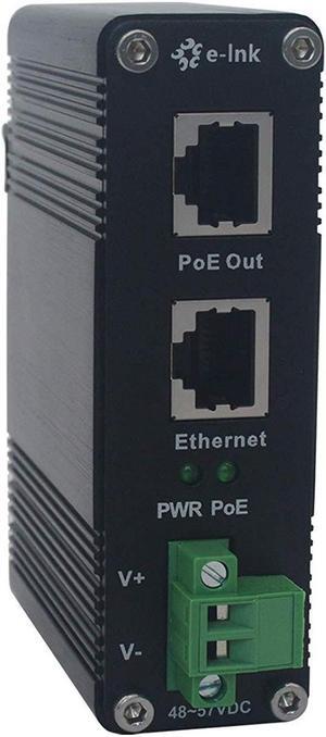 E-link Industrial Gigabit PoE++ Injector 48V DC PoE++ 95W up to 100 Meters Output DIN Rail Mount Hardened High Power PoE Adapter -40degC to 80degC IP40