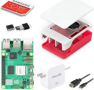 CanaKit Raspberry Pi 5 Essentials Starter Kit with Official White/Red Case (8GB RAM)