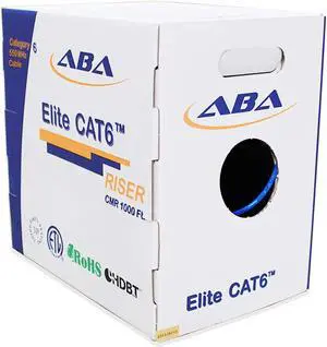 Cat6 Riser (CMR), Ethernet Cable 1000ft, Blue, No Spline, Unshielded Twisted Pair (UTP) 23AWG, Solid Pure Bare Copper, 550MHz, UL Certified, Easy to Pull (Reelex II) Box, Bulk Networking LAN Cable