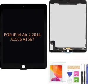 A-MIND Screen Replacement for iPad Air 2 2014 9.7" 2nd Gen A1566 A1567 LCD Display Touch Screen Digitizer Assembly, Tablet Front Panel & LCD Screen Repair,with Tool Set + Screen Protector (Black)
