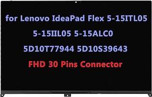 15.6" Replacement for Lenovo IdeaPad Flex 5-15ITL05 5-15IIL05 5-15ALC05 82HV 82HT 81X3 5D10T77944 5D10S39643 FHD-IPS LCD Display Touch Screen Digitizer Assembly Bezel with Board