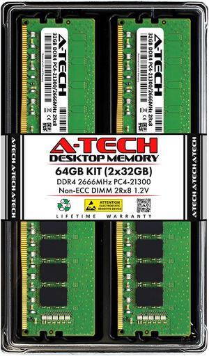 A-Tech 64GB (2x32GB) DDR4 2666 MHz UDIMM PC4-21300 (PC4-2666V) CL19 DIMM 2Rx8 Non-ECC Desktop RAM Memory Modules