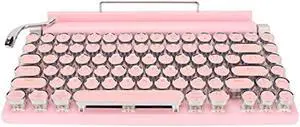 Bewinner Typewriter Mechanical Keyboard, 83 Keys Blue Switch Bluetooth 5.0 Gaming Keyboard, 3 Devices FN Master, Retro Style Bluetooth Mechanical Keyboard (Pink)