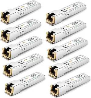 10Pack 1.25G SFP-T Transceiver, 1000Base-T Gigabit SFP Copper RJ45 Module for Ubiquiti UF-RJ45-1G, Mikrotik, D-Link, Supermicro, Netgear and More