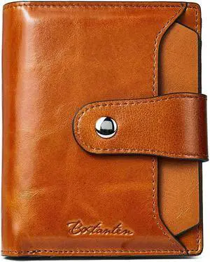 BOSTANTEN Womens Leather Laptop Tote Office Shoulder Handbag Vintage Briefcase 15.6 inch and Women Leather Wallet RFID Blocking Small Bifold Zipper Pocket Wallet Card Case Purse with ID Window