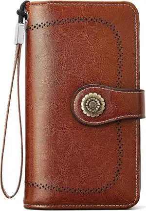 BOSTANTEN Womens Leather Laptop Tote Office Shoulder Handbag Vintage Briefcase and Wallets for women, Genuine Leather RFID Blocking Cards Holder Large Capacity Purses Phone Clutch with Zipper Pocket W