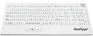 SaniType "Rugged-Point Industrial-Grade Heavy-Duty Full-Size Washable Keyboard with Track-Pointer and ON/Off Switch (USB) (White) | KBSTRC105SPi-W
