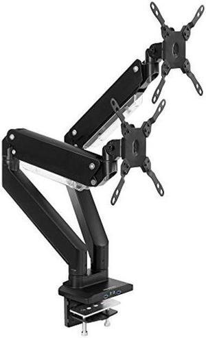 MOUNT-IT! Heavy Duty Dual Monitor Desk Mount with USB 3.0 Ports | 33 lbs Capacity Per Arm | Adjustable Gas Spring, Double Arms for Computer Monitors, Full Motion Articulating, VESA (17-35 inches)