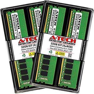 A-Tech 32GB (4x8GB) DDR4 2133MHz DIMM PC4-17000 UDIMM Non-ECC 2Rx8 1.2V CL15 288-Pin Desktop Computer RAM Memory Upgrade Kit