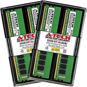 A-Tech 32GB (4x8GB) DDR4 2133 MHz UDIMM PC4-17000 (PC4-2133P) CL15 DIMM Non-ECC Desktop RAM Memory Modules