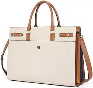 CLUCI Briefcase for Women Leather Laptop 15.6 Inch Business Ladies Work Computer Tote Bags Beige