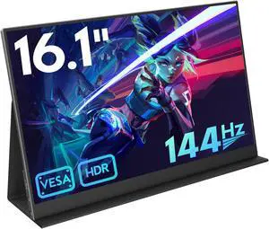 HONGO 16.1'' 144Hz Portable Gaming Monitor for Laptop, 1080P FHD IPS Screen with HDR, 1200:1 FreeSync, Ultra Slim & Eye Care,Travel Monitor External Screen for Laptop, PC, PS5, Mac, Xbox