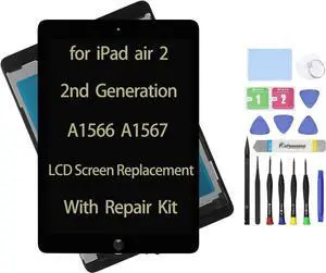 Daplinno 9.7" Compatible with iPad air 2 2nd Generation A1566 A1567 LCD Screen Replacement Display Assembly + Glass + Touch Digitizer + Repair Kit (Black)