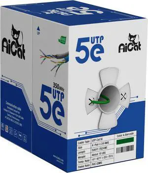 AiCat Cat 5e Ethernet Cable 500ft Riser CMR PoE++(4PPoE) - Insulated Solid Bare Copper Wire Cat5e Cable with FastReel,24 AWG, ETL & UL Listed 350MHZ/Gigabit Speed, Unshielded UTP Network Cable (Green)