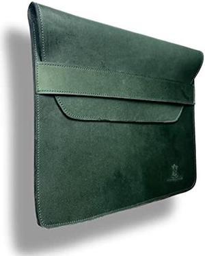 AHS Green Premium Hardwax Leather Sleeve for MacBook Pro 13", 14" & 16" | Envelope Design | 6 Ply Nylon Stitching | Green | Rounded Corners | Black Edge Finishing (Green for 13" MacBook)
