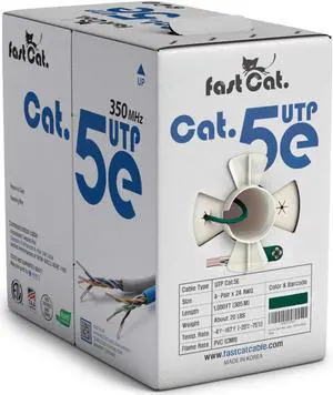 fast Cat. Cat5e Ethernet Cable 1000ft - 24 AWG, CMR, Insulated Bare Copper Wire Cat 5 ethernet Cable with FastReel - 350MHZ / Gigabit Speed UTP Cable Cat5e - CMR (Green)
