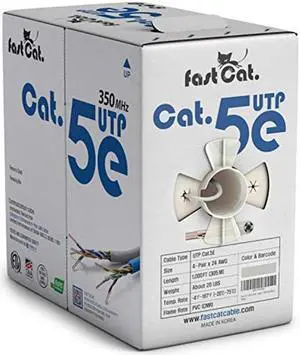 fast Cat. Cat5e Ethernet Cable 1000ft - 24 AWG, CMR, Insulated Bare Copper Wire Cat 5 ethernet Cable with FastReel - 350MHZ / Gigabit Speed UTP Cable Cat5e - CMR (White)