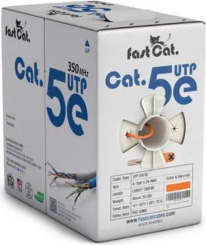 fast Cat. Cat5e Ethernet Cable 1000ft - 24 AWG, CMR, Insulated Bare Copper Wire Cat 5 ethernet Cable with FastReel - 350MHZ / Gigabit Speed UTP Cable Cat5e - CMR (Orange)