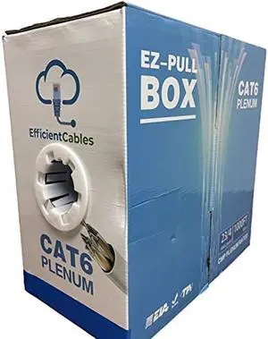 Efficient Cables CAT6 Plenum 1000FT 550MHz 23AWG Solid Network Cable UTP Bulk Blue