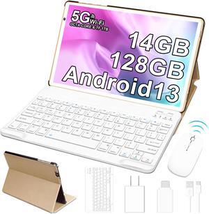 2024 Tablet 10 inch Android 13 Tablets with 14GB RAM 128GB ROM, Octa-Core 2.0 GHz, 8000mAh Battery, 5G WiFi, Bluetooth 5.0, HD IPS Touchscreen, 5+8MP Camera Tablet with Keyboard Mouse Case, Gifts Gold