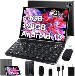 2024 Tablet 10 inch Android 13 Octa-Core 2.0 GHz, 14GB RAM 128GB ROM TF 1TB, 5+8MP Camera, 8000mAh Battery, 5G WiFi, Bluetooth 5.0, HD IPS Screen Tablet with Keyboard Mouse - Black Birthday Gifts