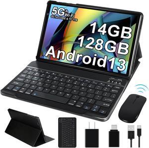 2024 Tablet 10 inch Android 13 Tablets with 14GB RAM 128GB ROM, Octa-Core 2.0 GHz, 8000mAh Battery, 5G WiFi, Bluetooth 5.0, HD IPS Touchscreen, 5+8MP Camera Tablet with Keyboard Mouse Case, Gifts Grey
