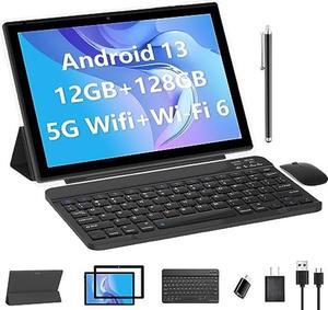 Tablet with Keyboard Android 13 Tablets 2 in 1 Tablet 12GB+128GB, 10 inch Tablets Set include Case Mouse Stylus Pen Screen Film OTG, 10.1" Tableta HD Dual Camera 2.4G/5G Wi-Fi WIFI6 BT5.0 Game Tab PC
