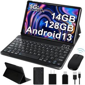 2024 Tablet 10 inch Android 13 Tablets with 14GB RAM 128GB ROM, Octa-Core 2.0 GHz, 8000mAh Battery, 5G WiFi, Bluetooth 5.0, HD IPS Touchscreen, 5+8MP Camera Tablet with Keyboard Mouse Case, Gift Black