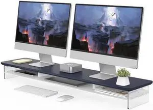 Fenge Acrylic Monitor Stand Riser, 42.5 Inches Acrylic Clear Dual Monitor Stand with Metal Storage, 2 Tier Acrylic Computer Riser for Desk, Clear Laptop Stand for PC, Laptop, Printer, TV
