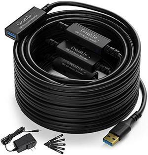 USB 3.0 Active Extension Cable 100 Feet, Long USB Type-A Male to Female Extender Cord, Built-in 3 Signal Booster Smart Chips, 5Gbps Transfer, Black USB Extension Cable with an AC Power Adapter (5V 2A)