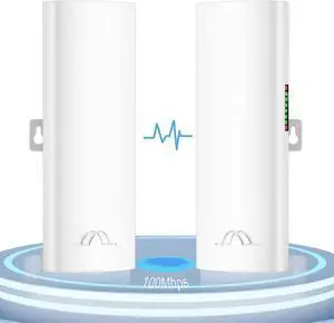 Wireless Bridge, bluedery 5.8G Outdoor CPE Point to Point Long Range Access with 14DBi High Gain Antenna, PoE Adapter, 2 RJ45 LAN Ethernet Port, 2-Pack