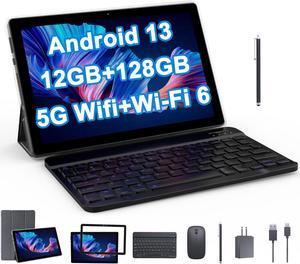 Android 13 Tablet 10 inch 2 in 1 Tablets with Keyboard Case Mouse Stylus, 12GB RAM 128GB ROM 1TB Expand, Quad-Core 2.0GHz CPU Tablet PC, 5G WiFi 6 BT 5.0, 8MP Camera, Google Certified Tableta
