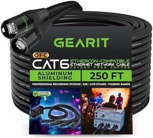 GearIT CAT6 Ethernet Cable, EtherCON-Compatible (250 Feet) RJ45 Connectors for Pro Audio, Aluminum Shielded, Oxygen Free Copper - 250 ft. - Black