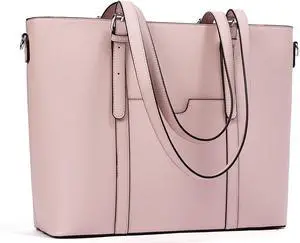 BROMEN Women Briefcase 15.6 inch Laptop Tote Bag Vintage Leather Handbags Shoulder Work Purses Pink