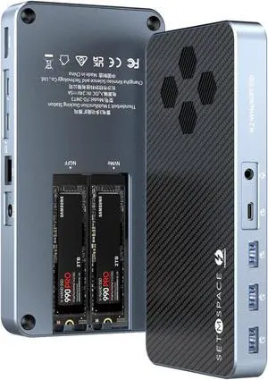 SETMSPACE 10 in 1 Docking Station with Thunderbolt 3 port, 2X USB 3.1 Gen1, 2X USB 3.1 Gen2, PD 60W, 8K@60Hz DP, 3.5 Audio/Mic, Ethernet, 120W DC in, NVMe and SATA M.2 SSD Enclosure
