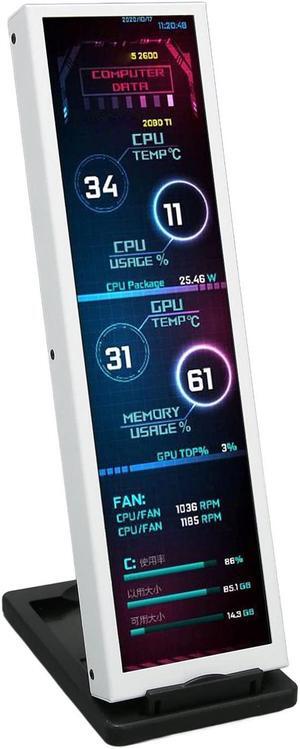 8.8 Inch IPS USB Mini Screen, 1920x480 for AIDA64 PC CPU HDD Data Monitor Computer Temperature Display, Mini Secondary Screen PC Temp Monitor, Chassis Screen, White