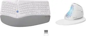DELUX Wireless Ergonomic Keyboard Mouse Combo, Split Ergo Keyboard GM901D-White and Large Vertical Mouse M618XSD-White