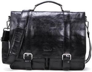 CataPurus Top Grain Leather 14.2" Laptop Briefcase Crossbody Handbag, Vintage Design & Multi Pockets, Fits to MacBook Pro/Air 14"/13.3"/13.6" 2021 2022 M1 Pro/M1 Max & A4/A5 Paper, Black 14.2 Inch