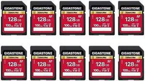 Gigastone 128GB 10-Pack SD Card, Camera Plus, V30 U3 SDXC Memory Card High Speed UHD Video Compatible with Canon Nikon Sony Panasonic Digital Camera, with 10 Mini case