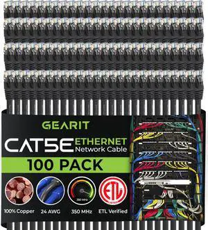 GearIT 100-Pack, Cat5e Ethernet Patch Cable 3 Feet - Snagless RJ45 Computer LAN Network Cord, Black - Compatible with 48 Port Switch POE Rackmount 48port Gigabit