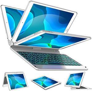 iPad 8th Generation Keyboard Case (2020 10.2 inch), 7th Generation, Air 3, Pro 10.5 Compatible - 7 Color Backlit - 360 Rotatable/7 Modes - Slim Wireless Keyboard with Folio Hard Back Cover, Silver