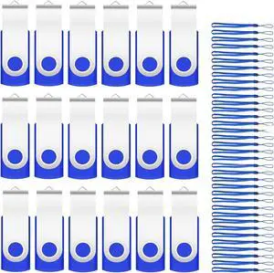 16GB Bulk Flash Drives 50 Pack EASTBULL USB Flash Drives Pack USB 2.0 Thumb Drives Bulk Swivel USB Drives Bulk with Strings (16GB-Blue)