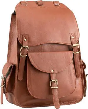 Handmade World Vintage Full Grain 20 Inch Leather Laptop Backpack Casual Bookbag Daypack Camping Travel Rucksack Knapsack (Tan Brown)